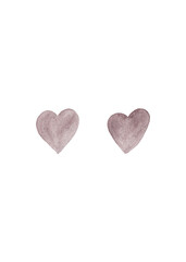 A pair of watercolor gray-violet hearts. Isolated illustration