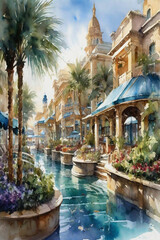 Picturesque Coastal Village, Watercolor