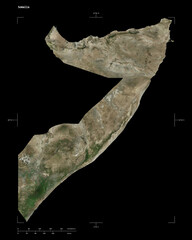 Somalia shape isolated on black. High-res satellite map
