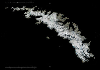 South Georgia - South Georgia and the South Sandwich Islands shape isolated on black. High-res satellite map