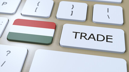 Hungary Country Flag and Trade Text on Button 3D Illustration