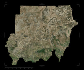 Sudan shape isolated on black. High-res satellite map © zelwanka