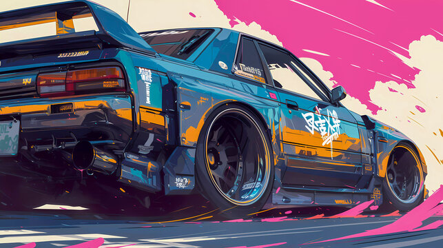 Japanese tuning car, abstract anime poster art, Generative AI