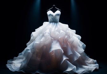 Fototapeta premium Elegant Bridal Gown Spotlighted Against Dark Background