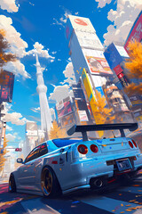 Japanese tuning car, abstract anime poster art, Generative AI