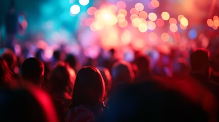 Vibrant Crowd at a Music Festival Under Glowing Lights