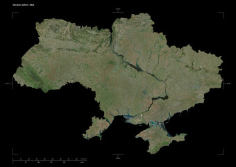 Ukraine before 2014 shape isolated on black. High-res satellite map
