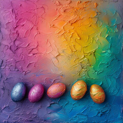 Abstract colorfull painting background with eggs in positive purple, blue, yellow, pink color as...