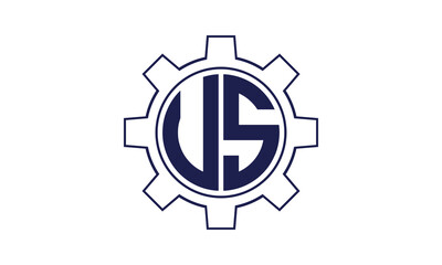 US initial letter mechanical circle logo design vector template. industrial, engineering, servicing, word mark, letter mark, monogram, construction, business, company, corporate, commercial, geometric