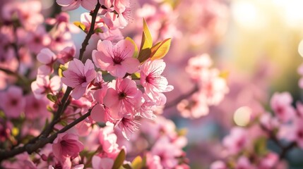 Radiant Spring Blossoms Bathed in Golden Sunset Light