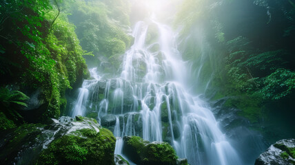 Fototapeta na wymiar Big waterfall in the mountains