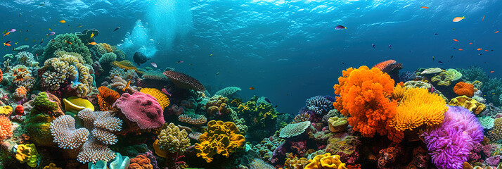 Fototapeta na wymiar Marine biodiversity and ocean life. Panoramic image.