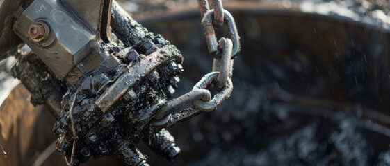 Oil-drenched chains and gears, a symbol of hard industrial labor