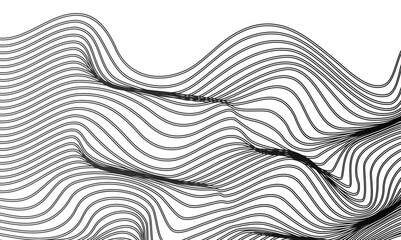 Vector black wavy ocean flowing dynamic lines isolated on transparent background. wavy ocean curve lines background. Design for banner, flyer, cover, technology, science, brochure, ocean.