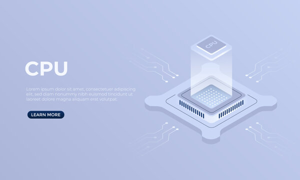 Artificial intelligence chip isometric vector illustration. The concept of computer chip technology. Good for websites, banners, and landing pages