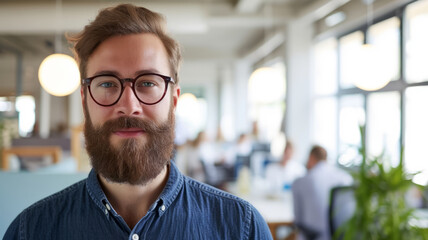 Fototapeta premium Portrait of a positive man with glasses.