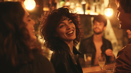A group of friends is relaxing in a bar.