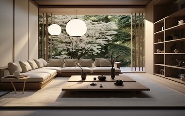 3d interior of a Japanese style interior living room