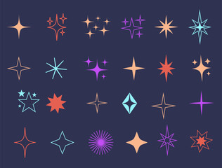Star starburst sparkle space line art isolated set collection. Vector graphic design element illustration	