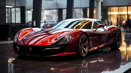 Red luxury Sport car on the road 
