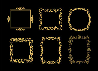 Golden decor frame border antique old style isolated set. Vector flat graphic design illustration