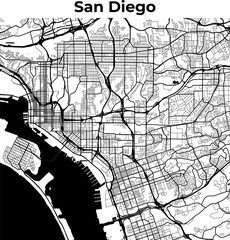 San Diego City Map, Cartography Map, Street Layout Map 