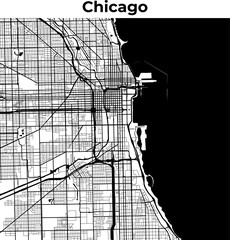 Chicago City Map, Cartography Map, Street Layout Map  