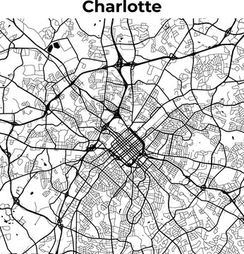 Charlotte City Map, Cartography Map, Street Layout Map 