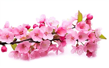 Naklejka na ściany i meble Bright pink cherry tree flowers on white isolated background