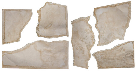Old Paper Texture. 6 Pieces of Worn-out Paper. Paper Scraps with Spilled Stains and Dirt. No...