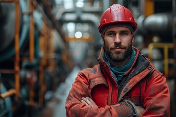 A rugged blue-collar worker braves the streets, donning a hard hat and jacket, ready to tackle any building project or emergency as a fearless firefighter