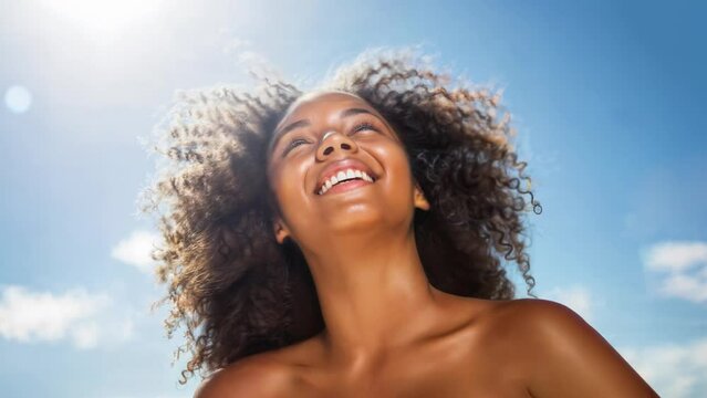 Radiant Young Woman Embracing Sunlight. Generative AI