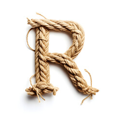 Letter R out of Rope, rope font, 3d rope font