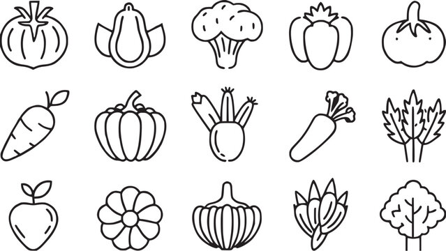 vegetables thin line icon set vector collections. 