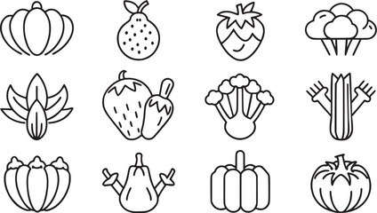 vegetables thin line icon set vector collections. 