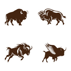 Aggressive Bull Logo Icon Set. Premium Vector Design Illustration. brown Bull logo set on white background