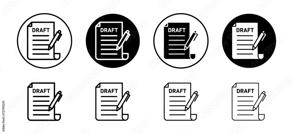 Poster draft vector icon set collection. draft outline flat icon.