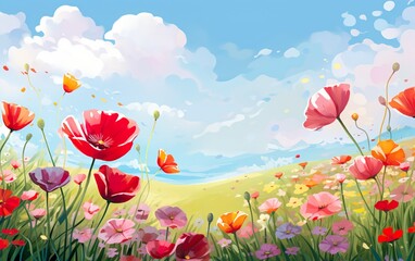 Fototapeta premium Illustration of a flower meadow in spring