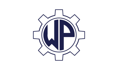 WP initial letter mechanical circle logo design vector template. industrial, engineering, servicing, word mark, letter mark, monogram, construction, business, company, corporate, commercial, geometric