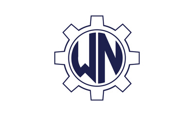 WN initial letter mechanical circle logo design vector template. industrial, engineering, servicing, word mark, letter mark, monogram, construction, business, company, corporate, commercial, geometric