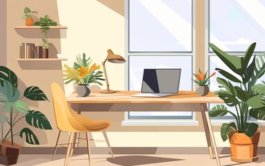 Modern bright interior of home office with furniture