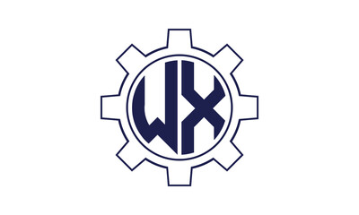 WX initial letter mechanical circle logo design vector template. industrial, engineering, servicing, word mark, letter mark, monogram, construction, business, company, corporate, commercial, geometric