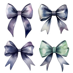 Set of gift bows in a watercolor style isolated on a white background. Colored decorative bows for cards, invitations, scrapbooking, and decor.