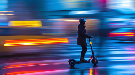 Evening Scooter Ride Eco-Friendly Transportation in City Lights