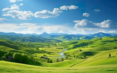 Fototapeta premium Panorama of beautiful countryside. Sunny afternoon