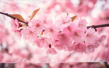 Pink cherry tree flowers bloom in spring