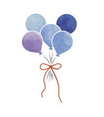 Illustration of cute balloons tied with red ribbon (blue)