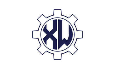 XW initial letter mechanical circle logo design vector template. industrial, engineering, servicing, word mark, letter mark, monogram, construction, business, company, corporate, commercial, geometric