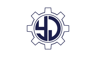 YJ initial letter mechanical circle logo design vector template. industrial, engineering, servicing, word mark, letter mark, monogram, construction, business, company, corporate, commercial, geometric