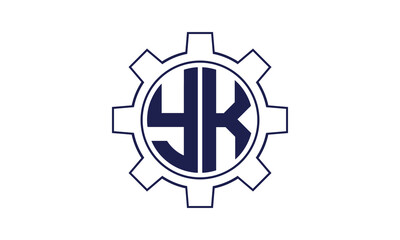YK initial letter mechanical circle logo design vector template. industrial, engineering, servicing, word mark, letter mark, monogram, construction, business, company, corporate, commercial, geometric